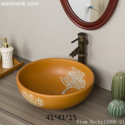 byl2006-21 Shengjiang hand-painted tree pattern yellow round ceramic washbasin