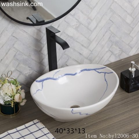 byl2006-30 Jingdezhen oval white ceramic washbasin with blue cracks