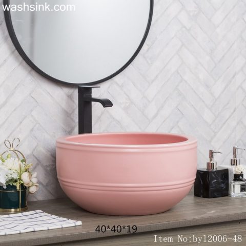 byl2006-48 Jingdezhen texture matte peach blossom pink round ceramic washbasin with coil