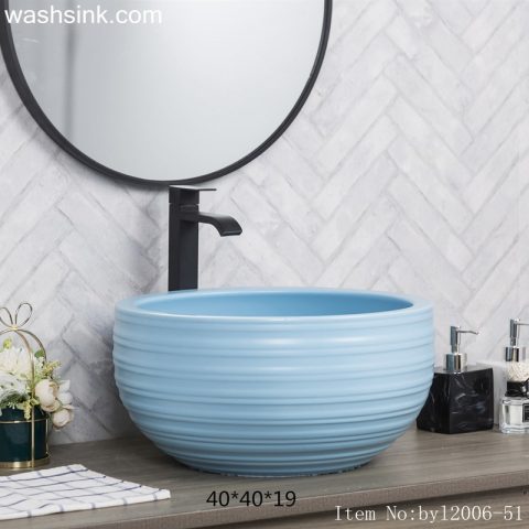 byl2006-51 Shengjiang matte light blue round ceramic washbasin with multiple coils