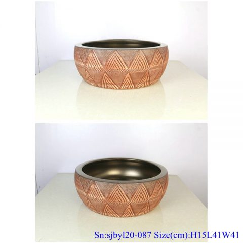 sjby120-087 Hand-painted sub-gold square pattern washbasin