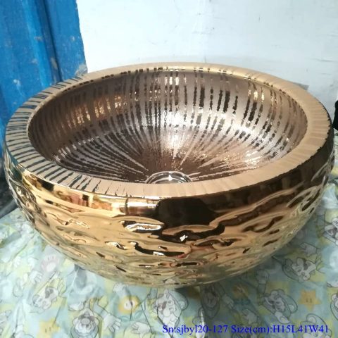 sjby120-127 Jingdezhen gold line and stone pattern ceramic washbasin