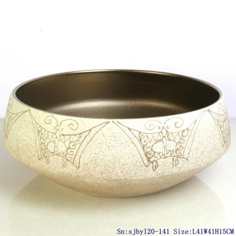 sjby120-141 Ceramic round washbasin with butterfly pattern in Shengjiang