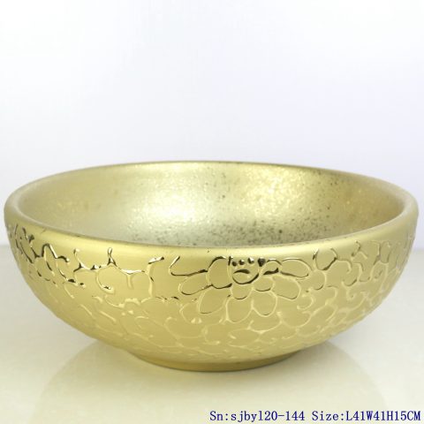 sjby120-144 Jingdezhen gold plated ceramic washbasin with chrysanthemum petal pattern