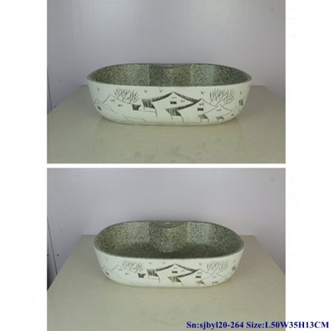 sjby120-264 Jingdezhen Hand painted  Ceramic washbasin with hometown pattern