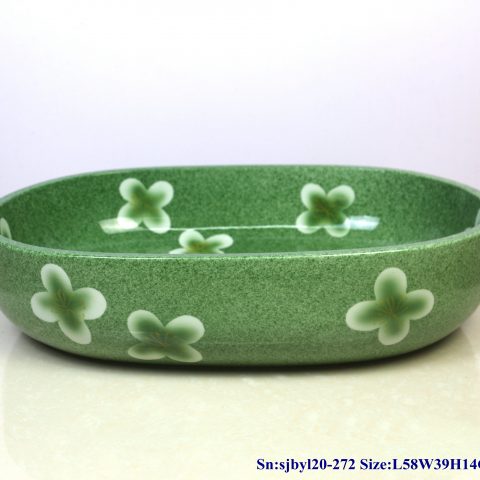 sjby120-272 Jingdezhen Hand painted Bean green ceramic washbasin with four petals